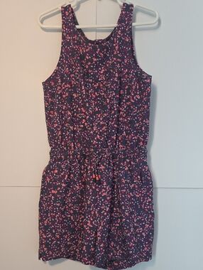 Athleta Girl Grey Romper with Pink and Coral Print